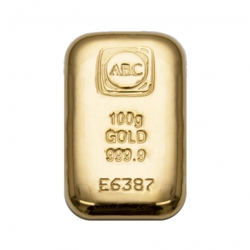 100g ABC Cast Gold Bar 9999 Purity